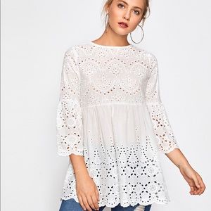 White eyelet tunic top.
